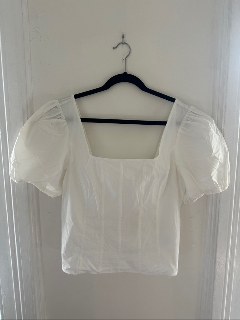J. Crew White Square-Neck Puff Sleeve Top